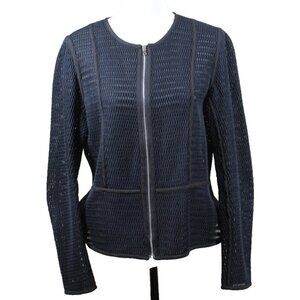 Georges Rech short jacket loose knit full zip blue & black trim lightweight FR46